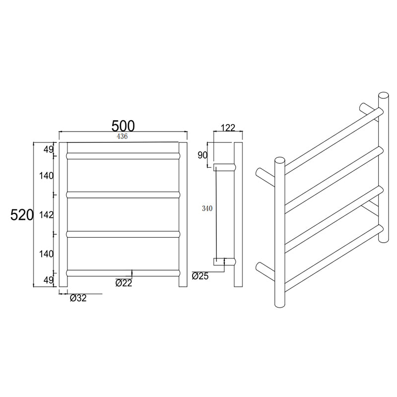 Round Brushed Gunmetal Heated Towel Rack 4 Bars