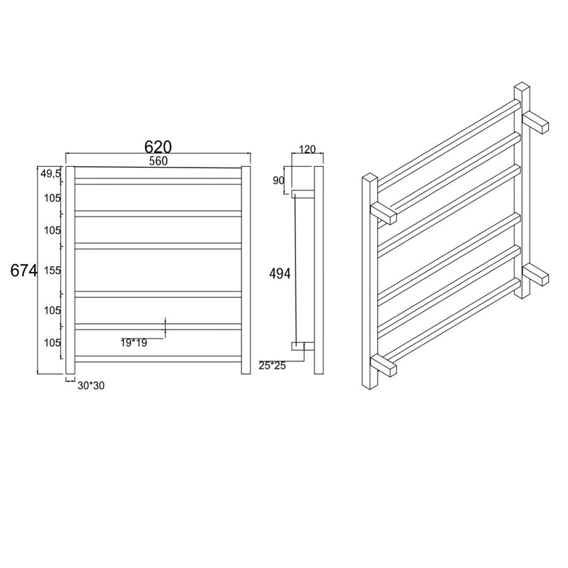 Brushed Gunmetal Heated Towel Rack 6 Bars