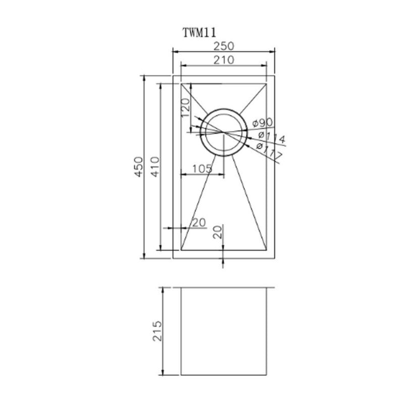 250x450x215mm Gunmetal Grey Stainless Steel Single Kitchen Sink
