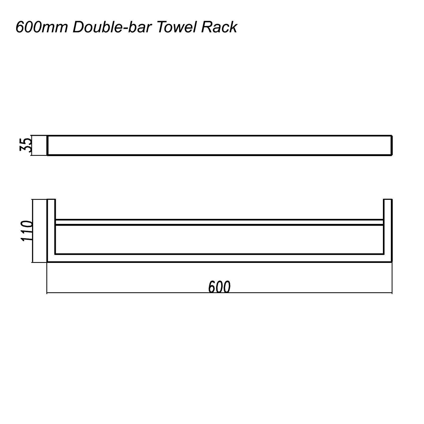 IVANO - 600mm Gunmetal Double Towel Rail