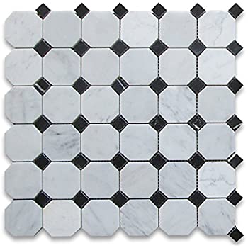 CARRARA OCTAGON + BLACK DOT HONED