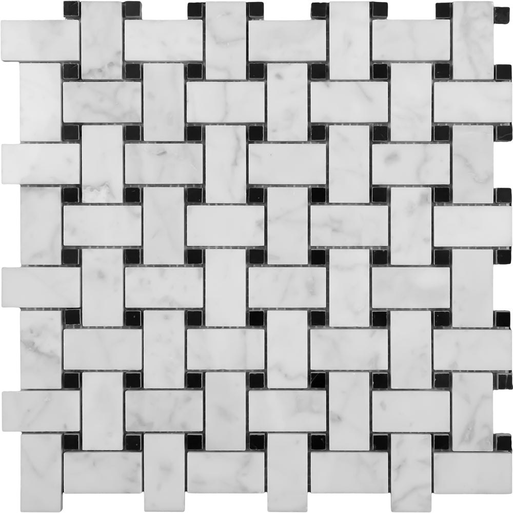 BASKETWEAVE CARRARA HONED + NERO DOT