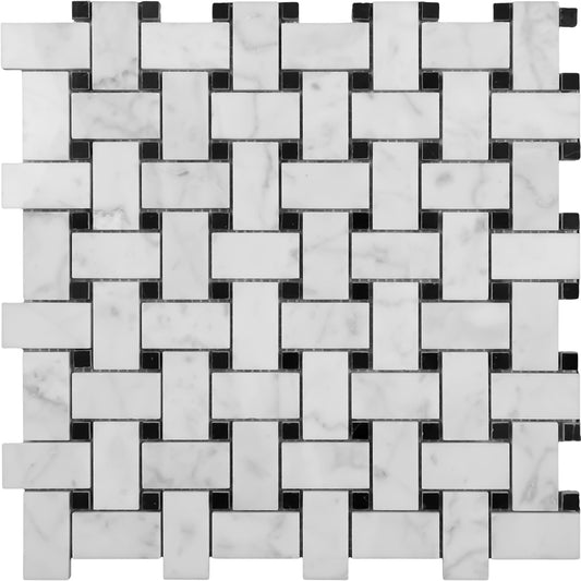 BASKETWEAVE CARRARA HONED + NERO DOT